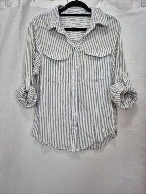Cotton On White Navy Vertical-Striped Button-Down Shirt